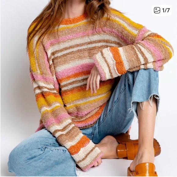 Show Me Your MuMu Sue Cuffed Striped Sweater Womens Size Large - Picture 2 of 10